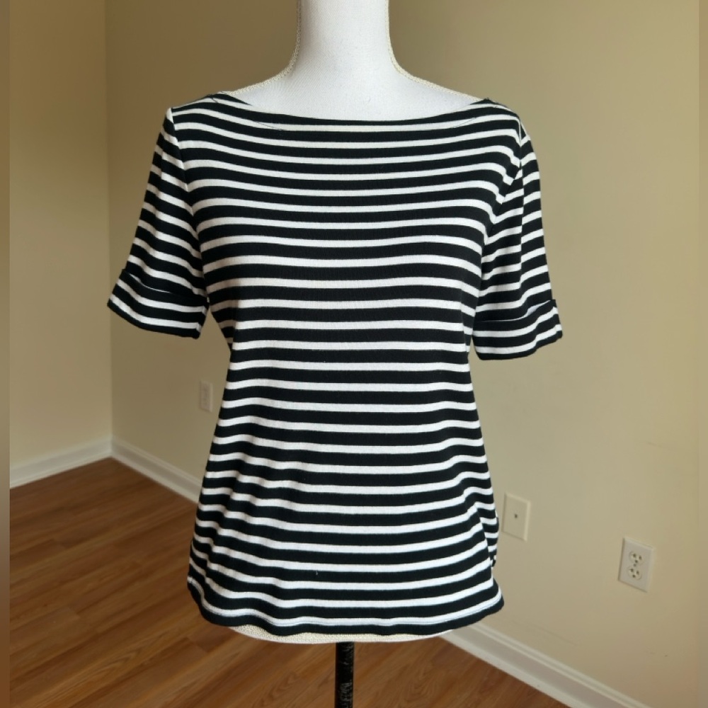 Lauren Ralph Lauren || woman’s Black and White Striped Boatneck Top sz P/M